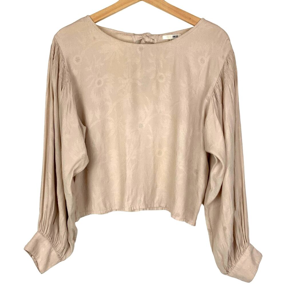 Amuse Society Cropped Jacquard Blouson Sleeve Blouse Dusty Pink Women's Small